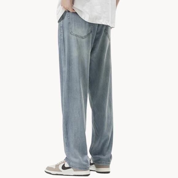 BAYRUE Summer Straight Pants Men 31 Retro Light Blue Wash Jeans Soft Relaxed NEW - Picture 2 of 14